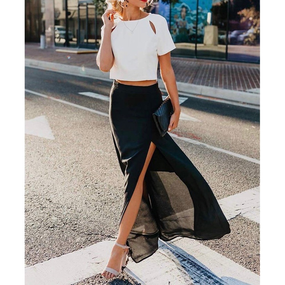 NEW High Waist Side Split Maxi Skirt